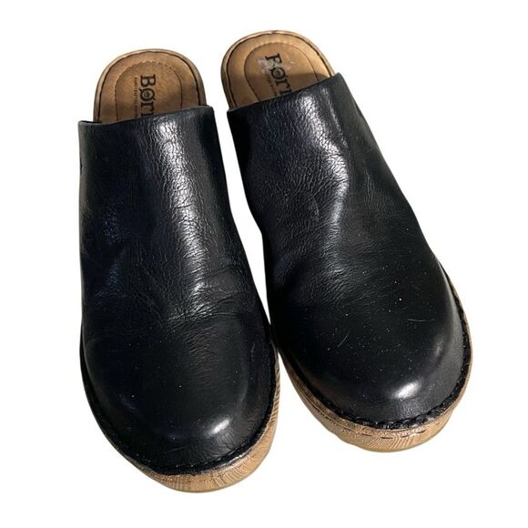 BORN Natalie Black Leather Clog Comfort Shoes Wedge Platform Womens Size 8 M - Picture 5 of 10
